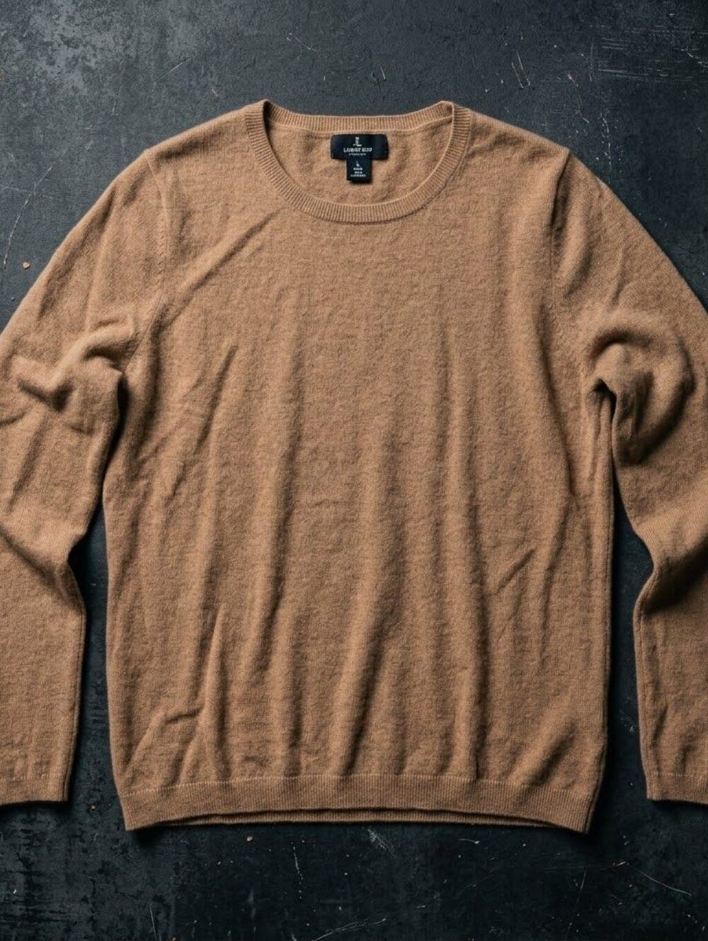 Lands End Womens L Camel Tan 100% Cashmere Crewneck Sweater Old Money